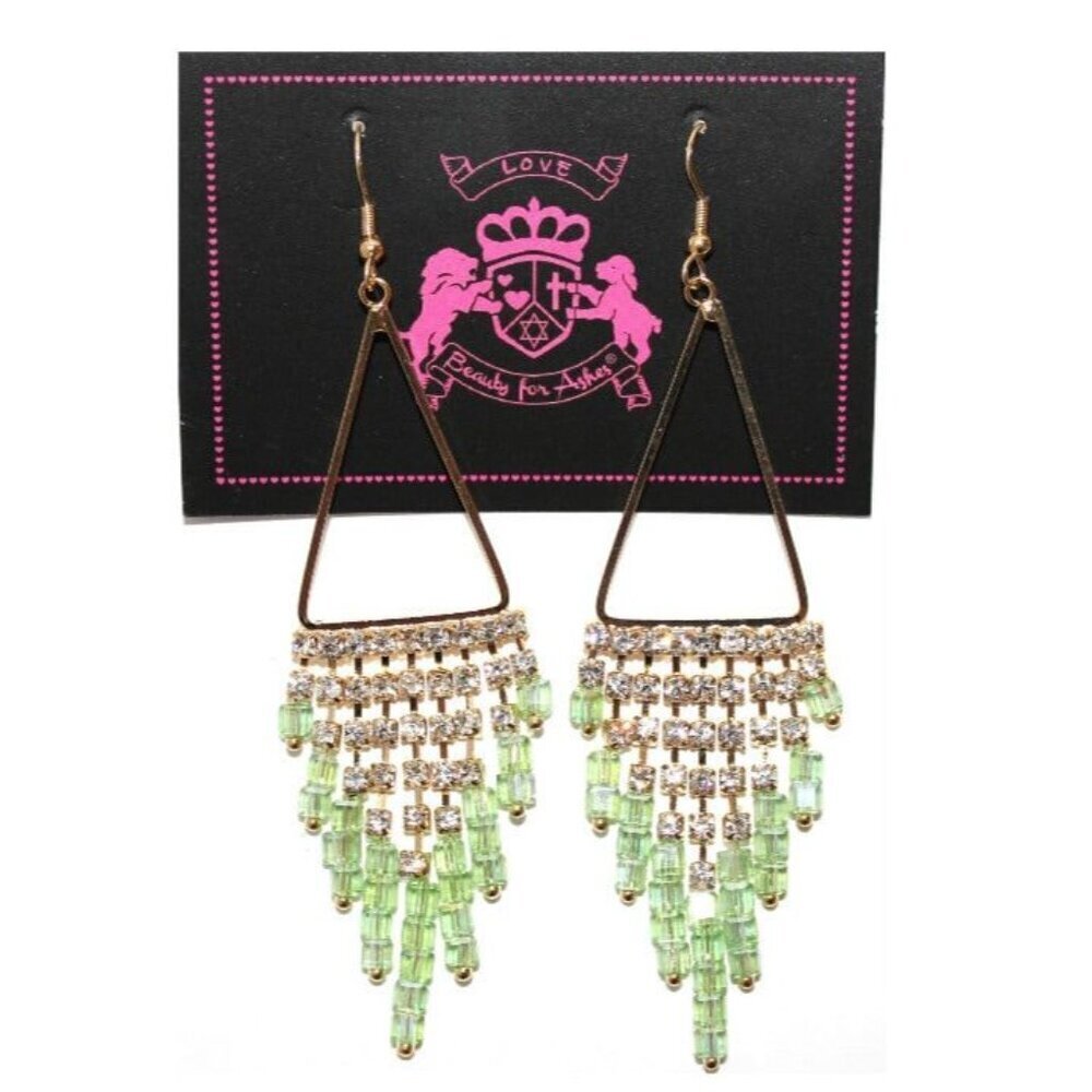 4" Chandelier Earrings in Gold/Sage - New w/Tags